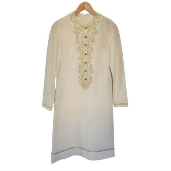 Vintage 1970s Embroidered Cream Dress Small - Picture 1 of 12